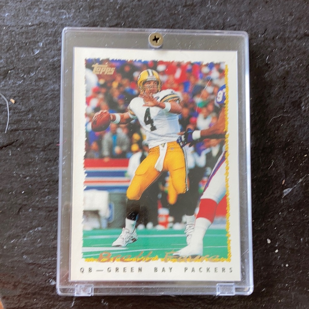 Brett Favre rookie card in collector Lucite cover